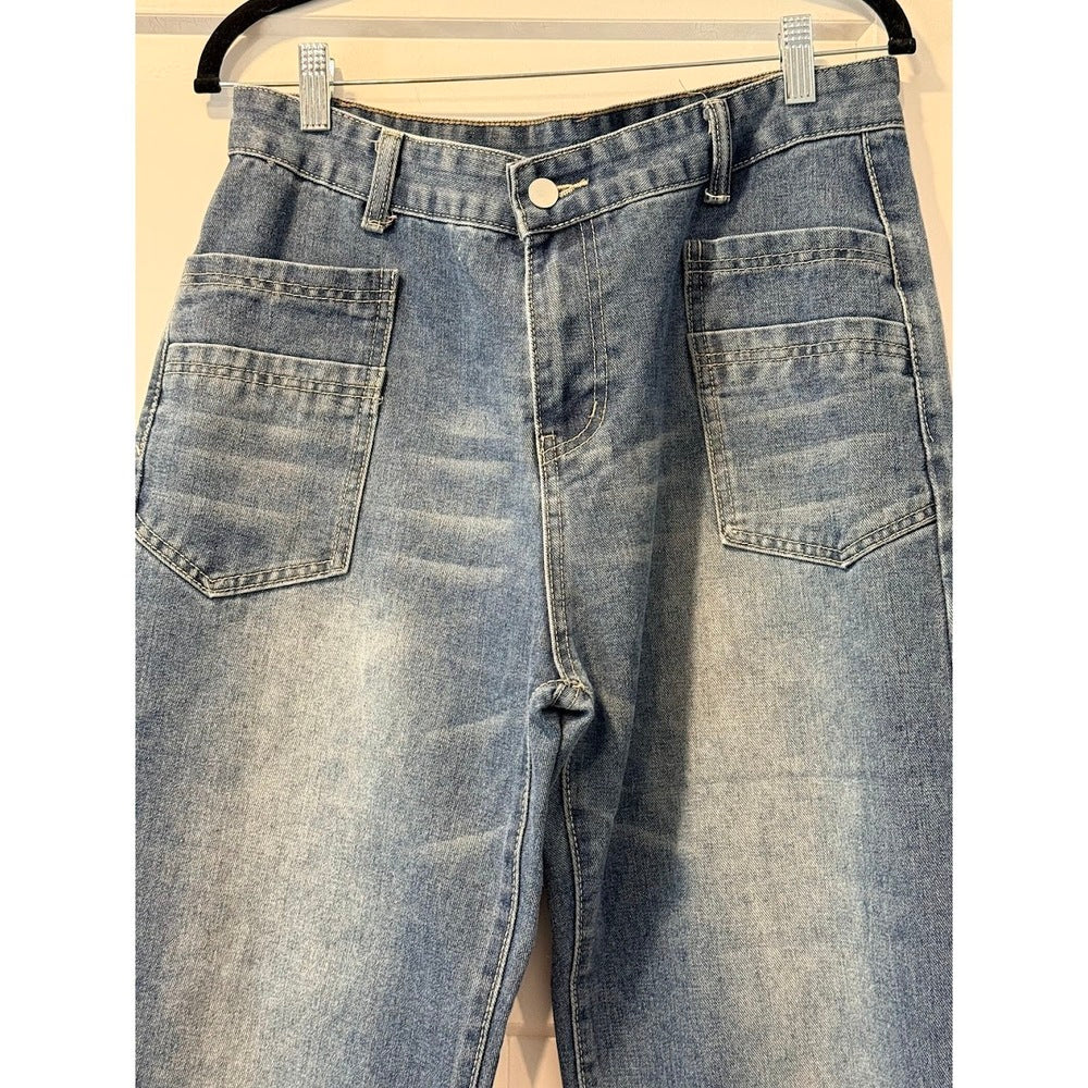 Temu Barrel Leg Medium Blue Denim Jeans Ladies Size Large