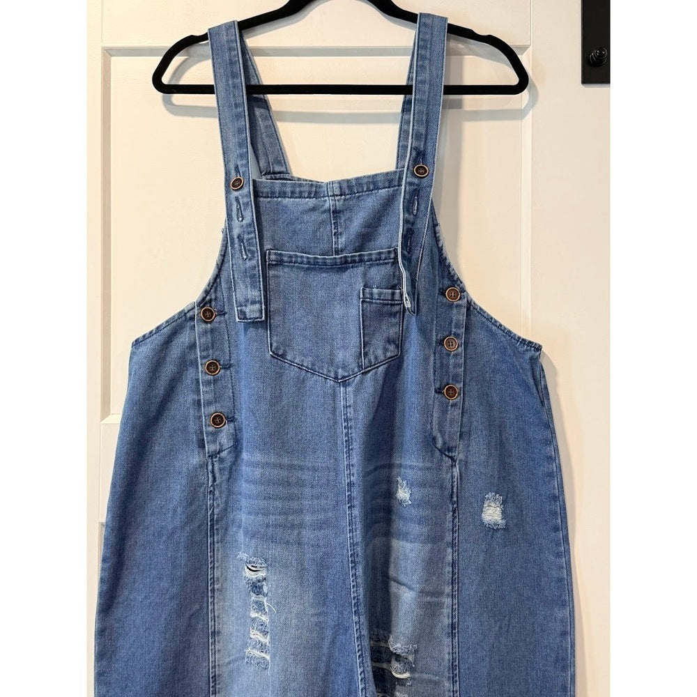 Temu Loose-Fit Denim Overalls Ladies Size Large