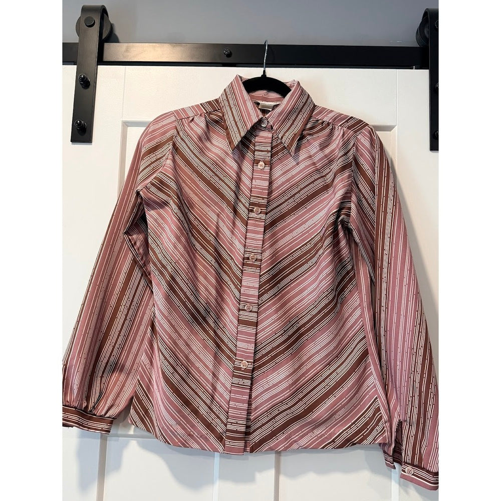 Vintage Alice Stuart Mauve and White Striped Button-Down Shirt Ladies Sz 10