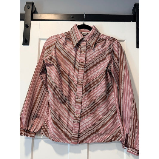 Vintage Alice Stuart Mauve and White Striped Button-Down Shirt Ladies Sz 10