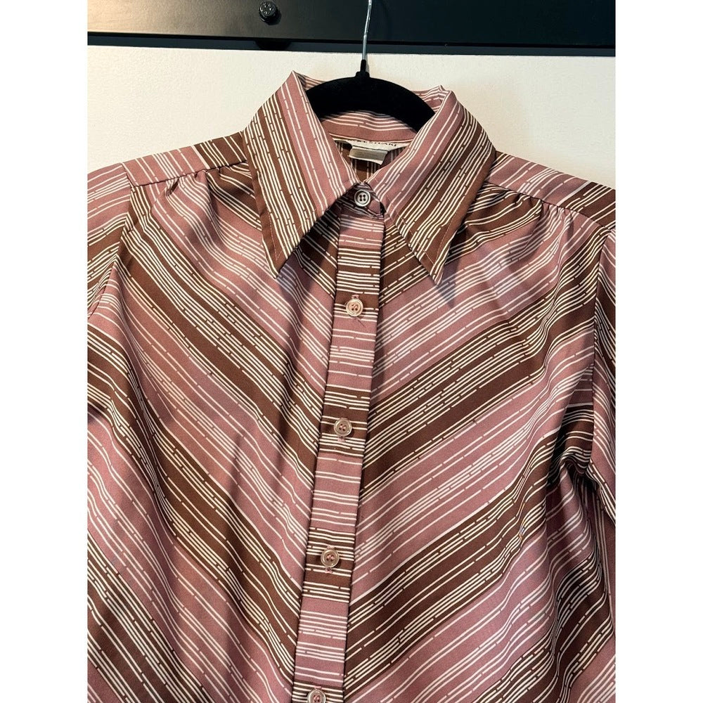 Vintage Alice Stuart Mauve and White Striped Button-Down Shirt Ladies Sz 10