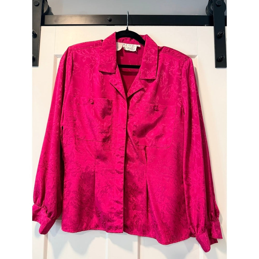 Vintage Peters & Ashley Pink Floral Patterned Polyester Blouse Ladies Sz 12