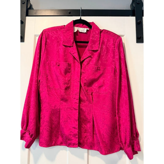 Vintage Peters & Ashley Pink Floral Patterned Polyester Blouse Ladies Sz 12
