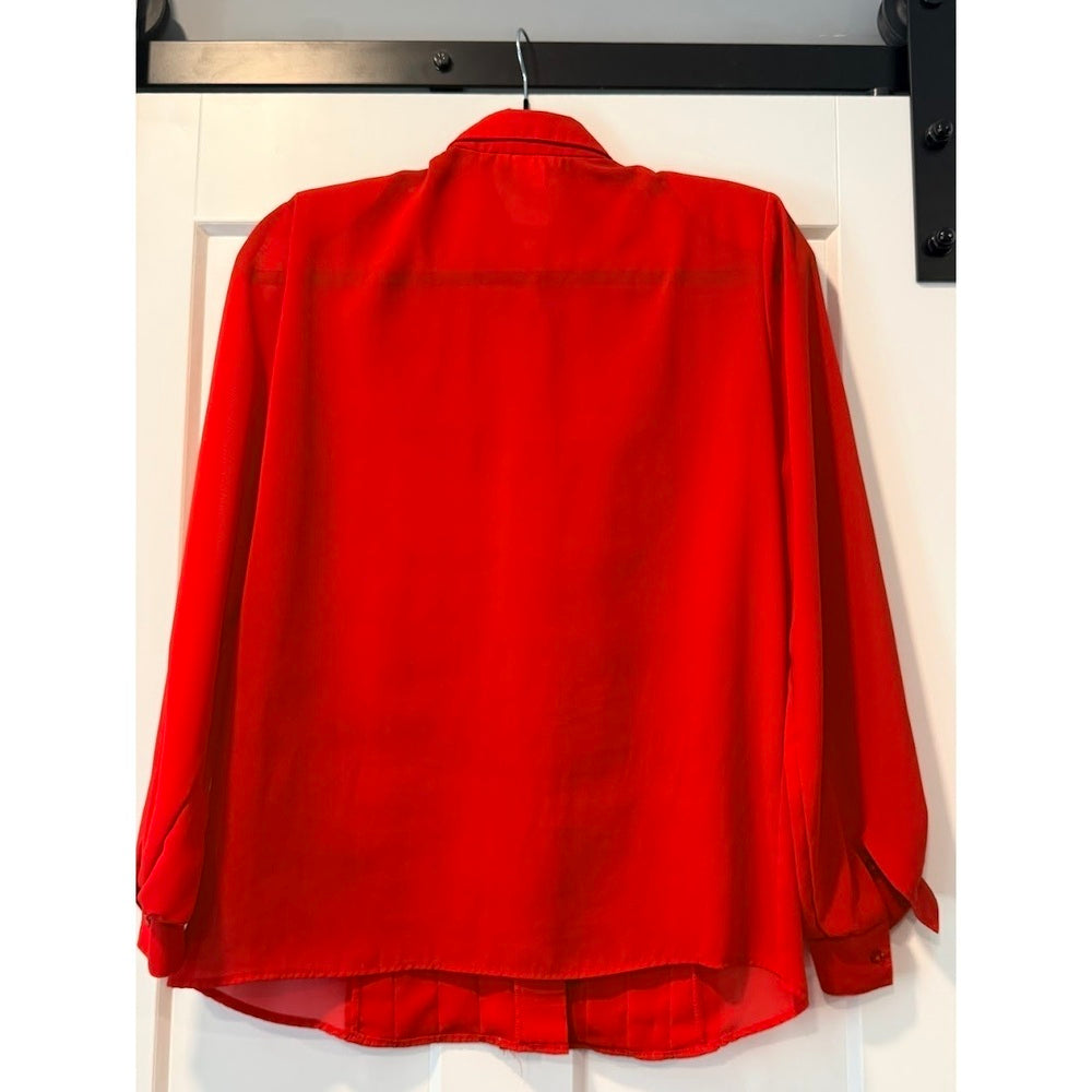 Vintage Laura Mae Red Button-Front Pleated Blouse Ladies Size 12