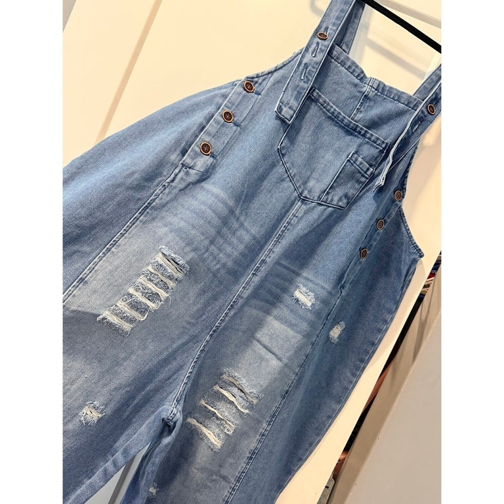Temu Loose-Fit Denim Overalls Ladies Size Large