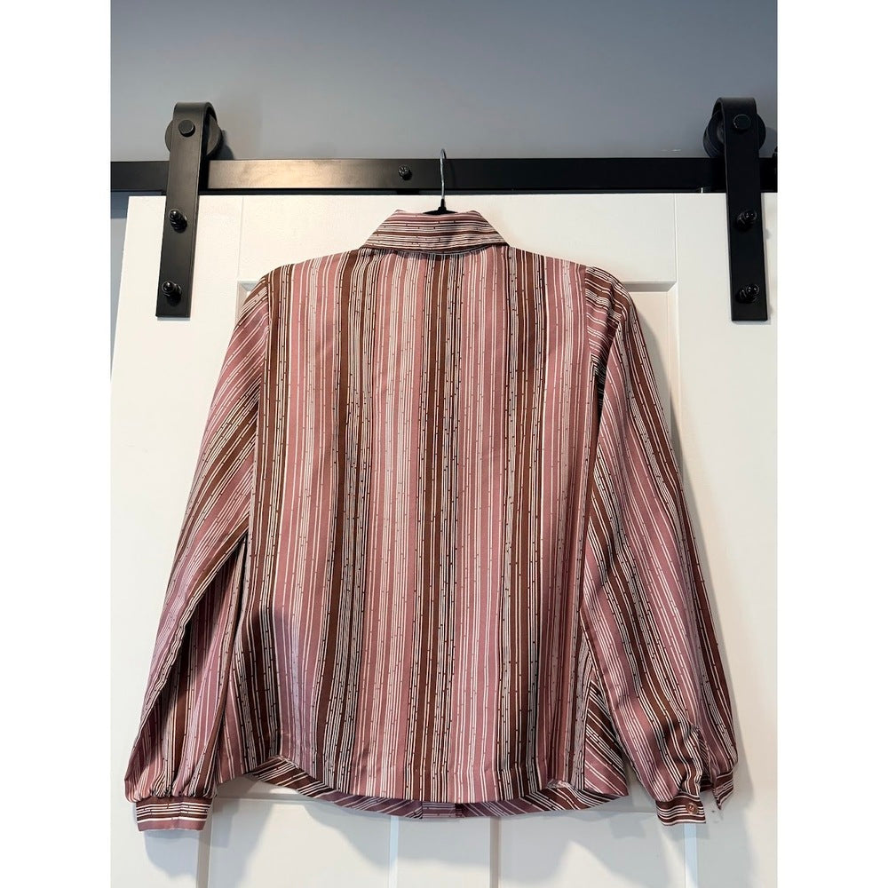Vintage Alice Stuart Mauve and White Striped Button-Down Shirt Ladies Sz 10