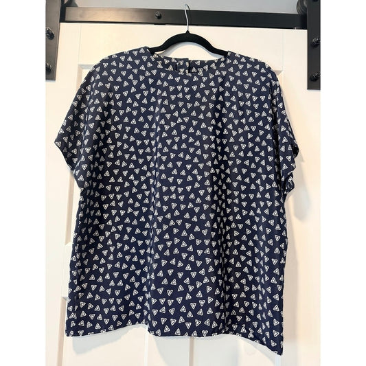 Vintage Philippe Marcel Navy Blue Geometric Print Short-Sleeve Blouse Sz XL