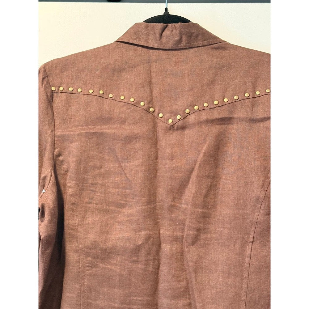 NWT Tracy M. Western-Style Brown Linen Button-Front Shirt Ladies Sz XL