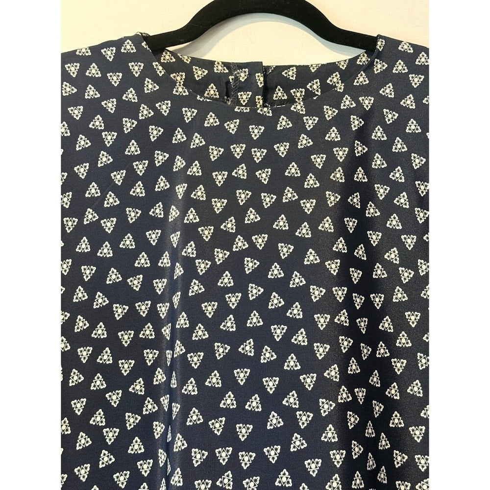 Vintage Philippe Marcel Navy Blue Geometric Print Short-Sleeve Blouse Sz XL