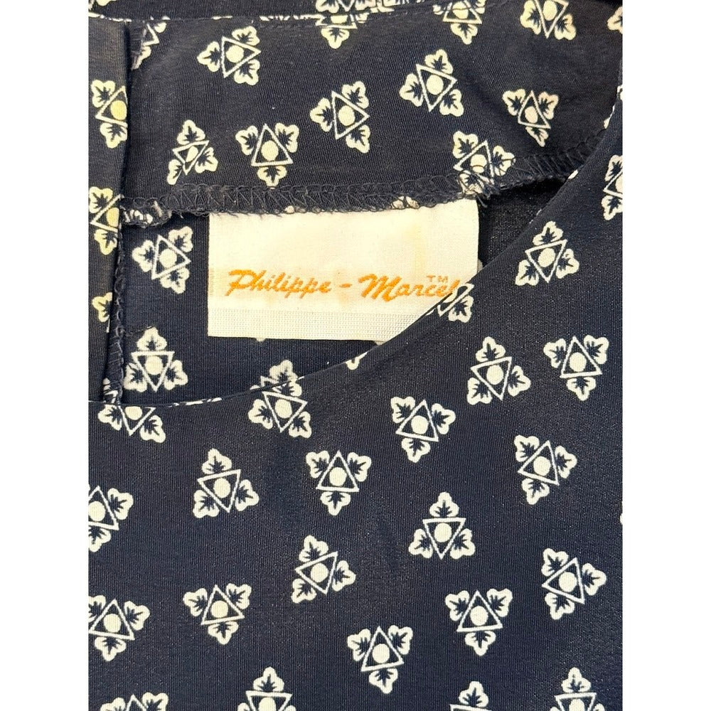 Vintage Philippe Marcel Navy Blue Geometric Print Short-Sleeve Blouse Sz XL