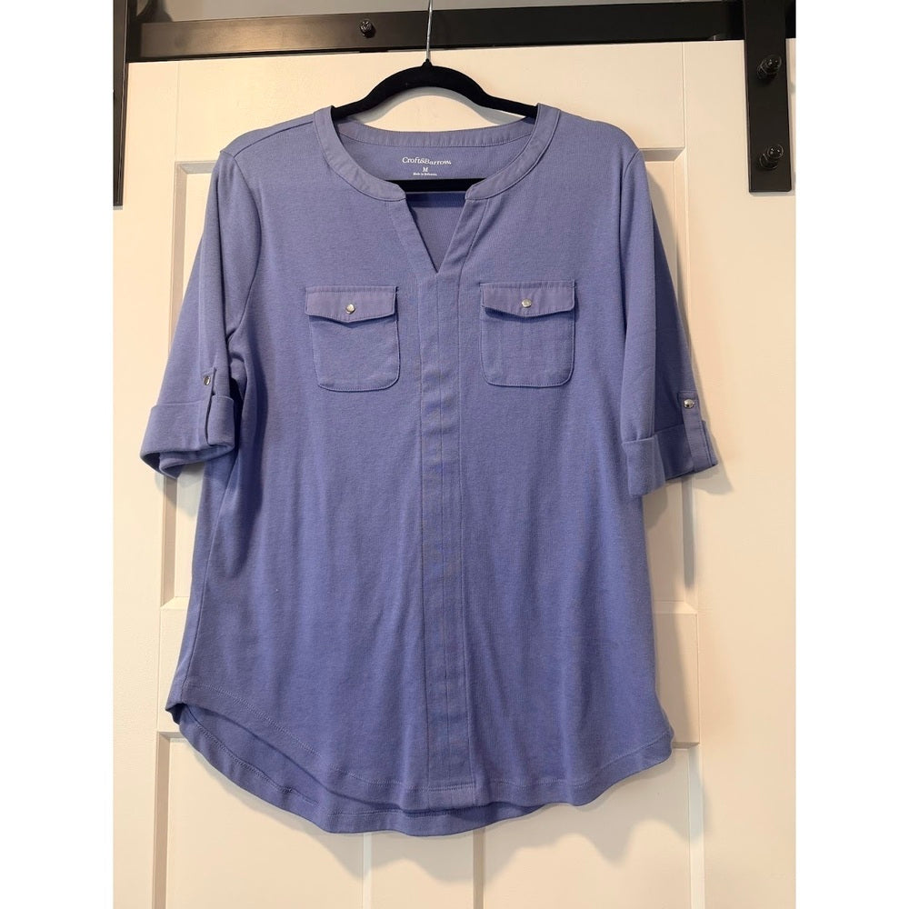 Croft & Barrow Elbow-Length Knit Periwinkle Pocket Tee Ladies Size Medium