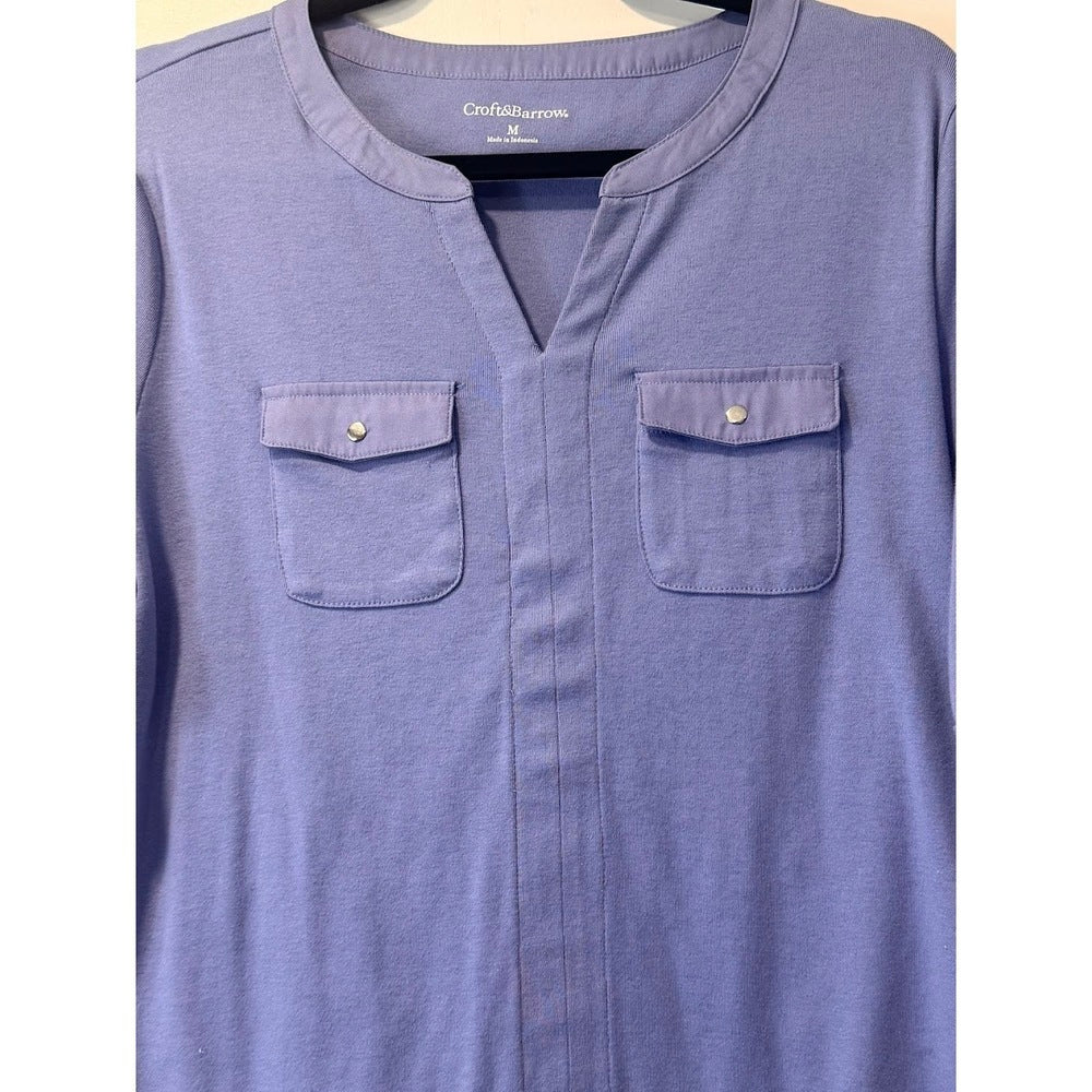 Croft & Barrow Elbow-Length Knit Periwinkle Pocket Tee Ladies Size Medium