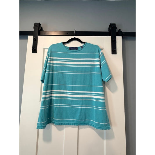 Vintage Karen Scott Short-Sleeved Teal and White Tee Ladies Size 2X