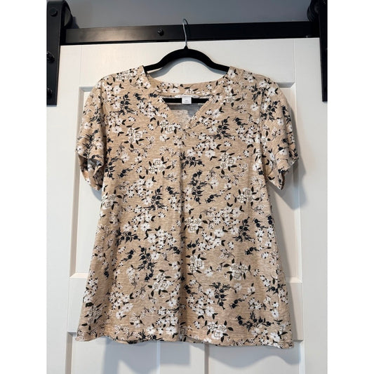 Liz Claiborne Tan Floral Knit Tee Ladies Size XS