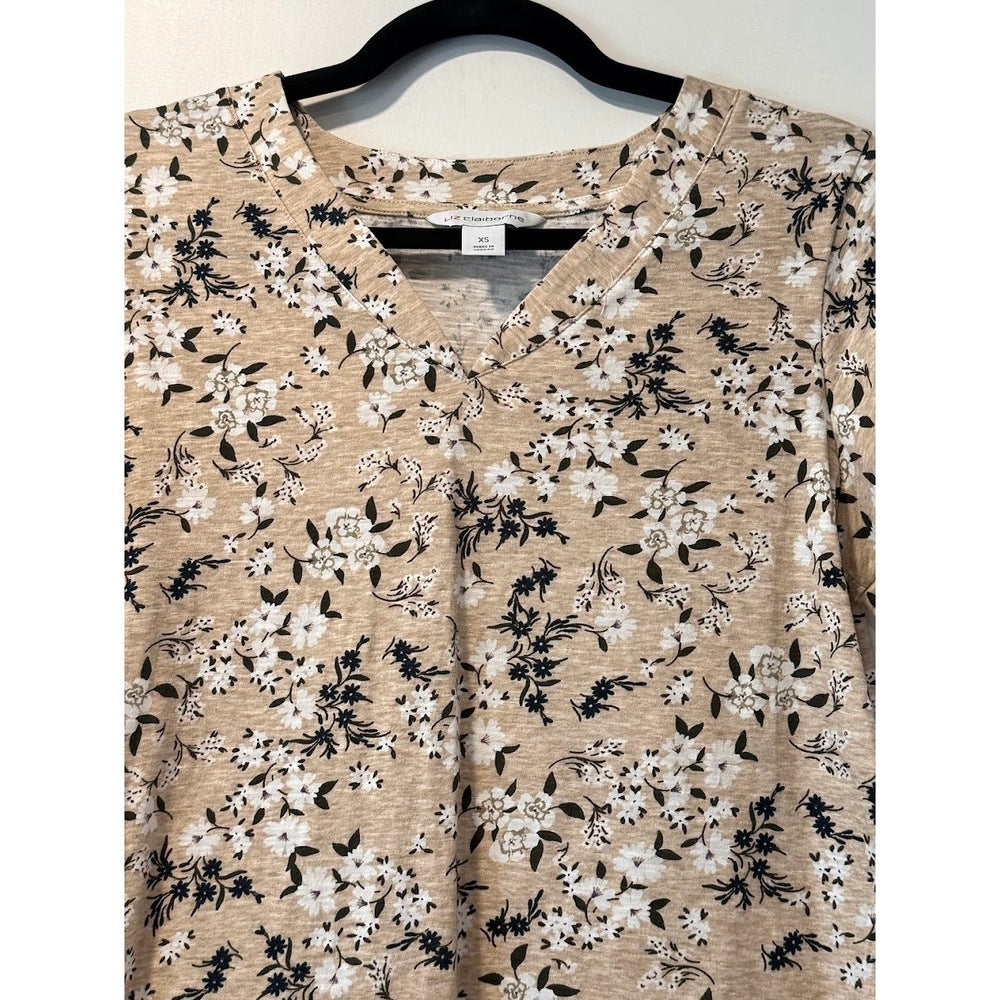 Liz Claiborne Tan Floral Knit Tee Ladies Size XS