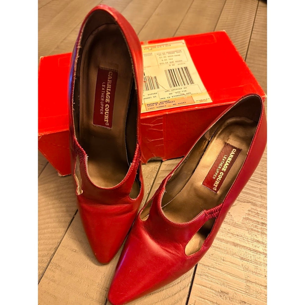 Vintage Carriage Court Dark Burgundy Leather Heels Ladies Size 10B