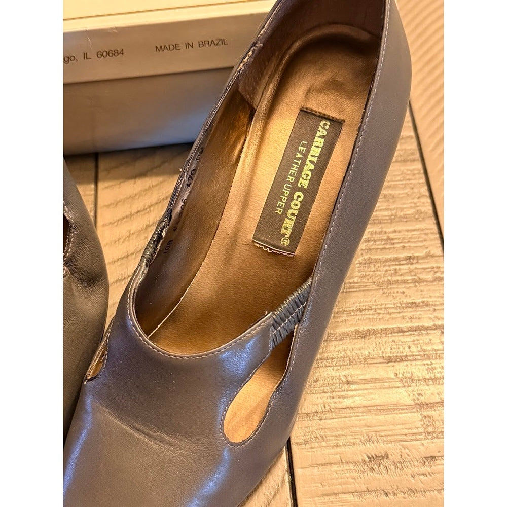 Vintage Carriage Court Dark Gray Leather Heels Ladies Size 10B