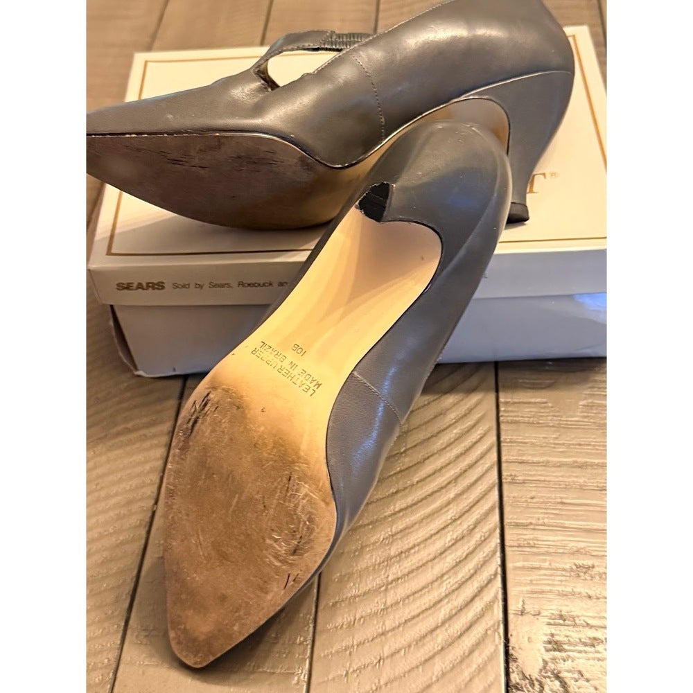 Vintage Carriage Court Dark Gray Leather Heels Ladies Size 10B