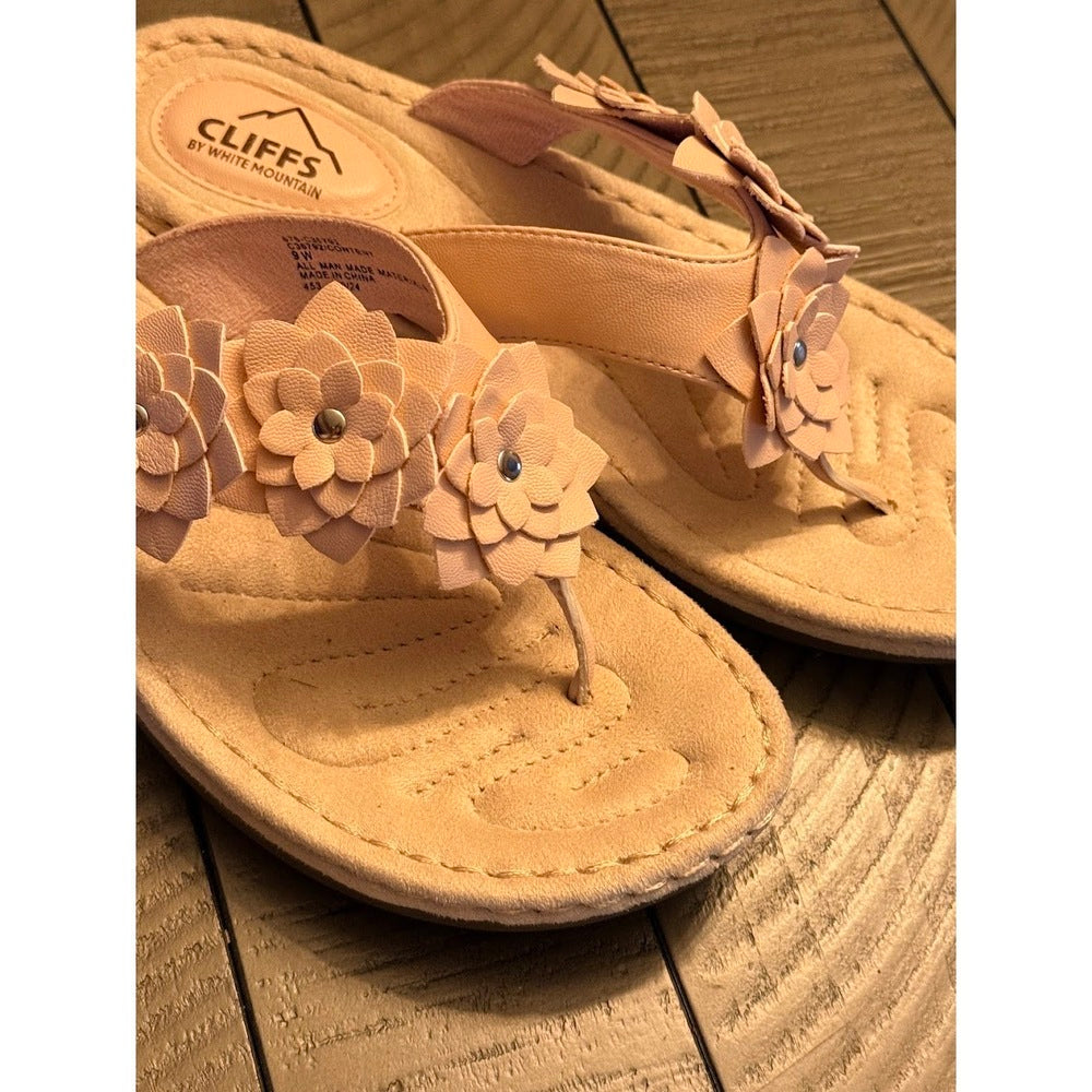 Cute Cliffs by White Mountain Flip Flops w/ Flower Attachments Sz 9 Wide