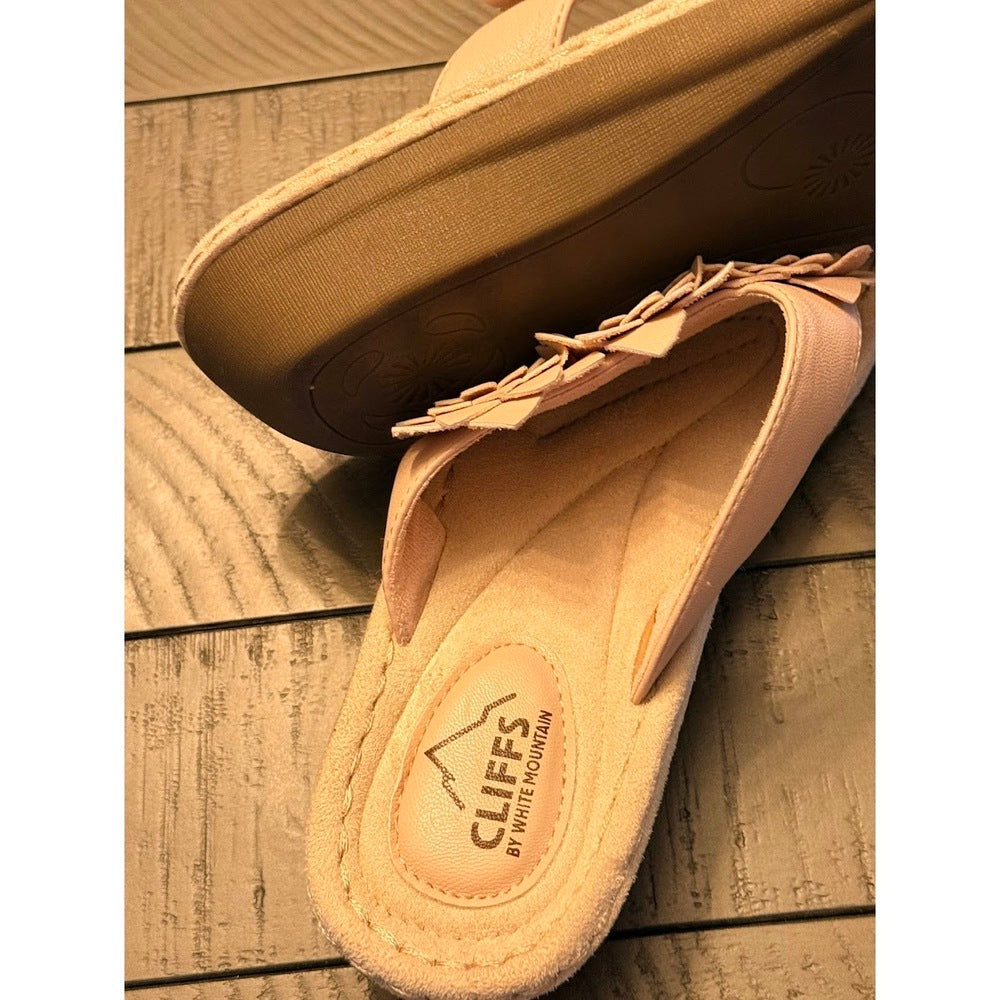 Cute Cliffs by White Mountain Flip Flops w/ Flower Attachments Sz 9 Wide