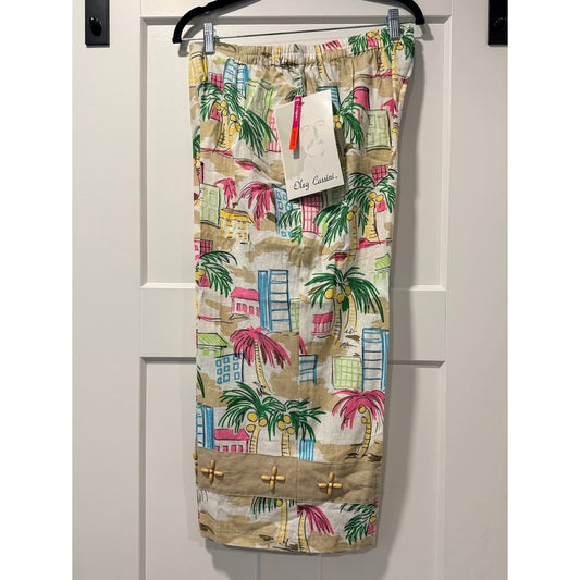 NWT Oleg Cassini Linen Pull-On Summertime Print Pants Ladies Sz XL