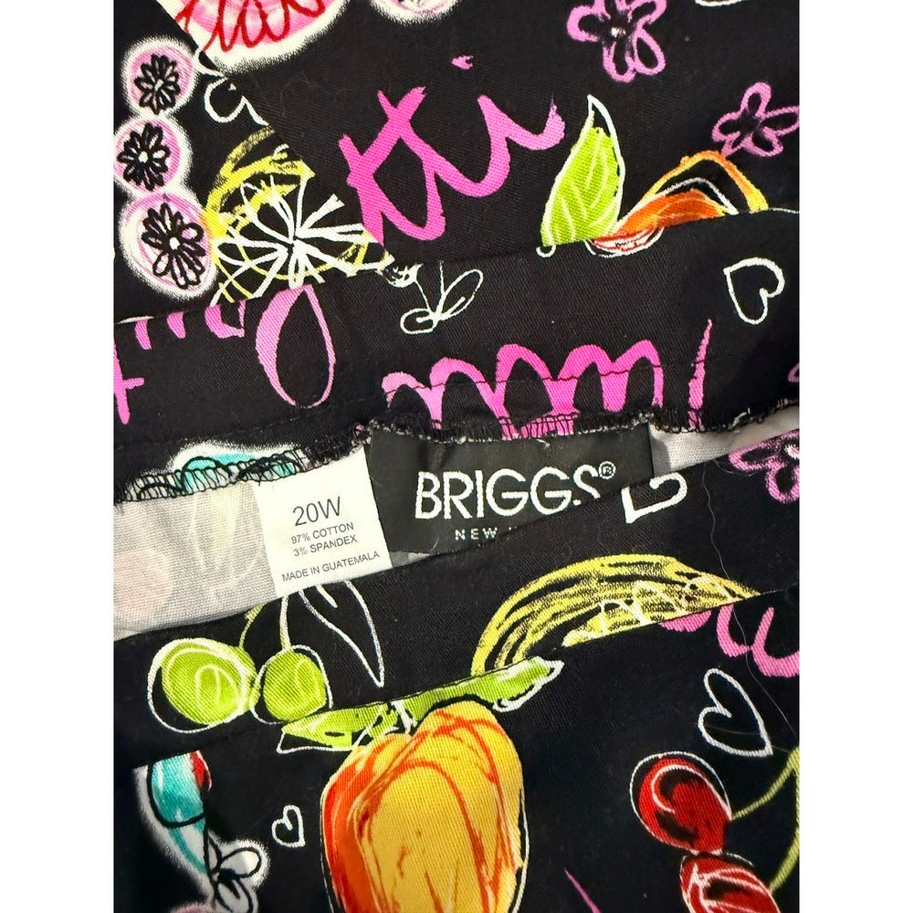 NWT Briggs Vibrant Summertime Print on Black Stretchy Capri Pants Sz 20 W