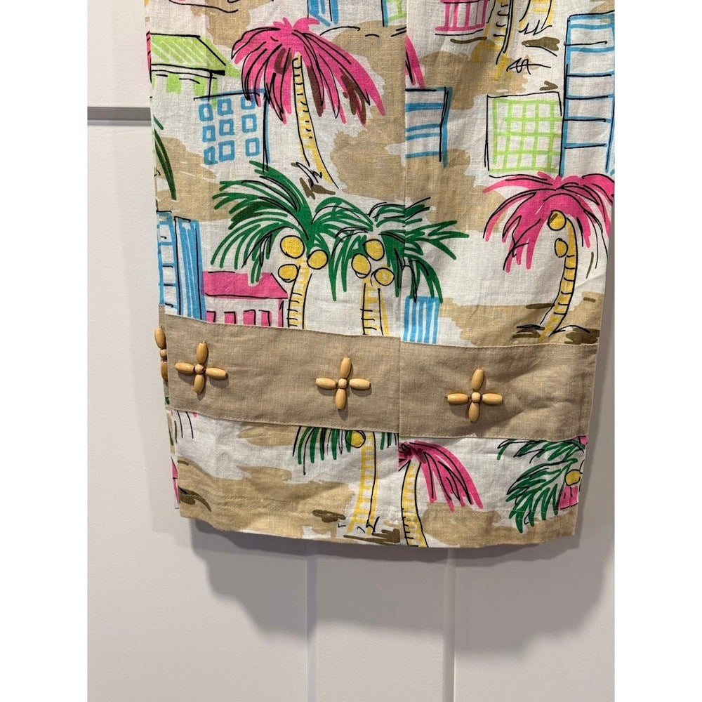 NWT Oleg Cassini Linen Pull-On Summertime Print Pants Ladies Sz XL