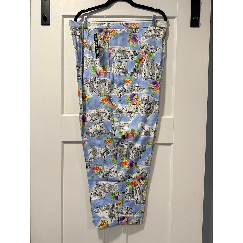NWT Briggs Vibrant Summertime Print on Blue Stretchy Capri Pants Sz 20 W