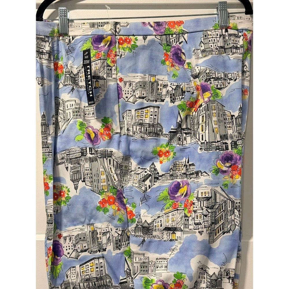 NWT Briggs Vibrant Summertime Print on Blue Stretchy Capri Pants Sz 20 W