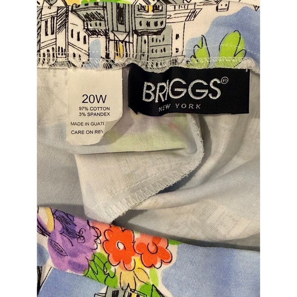 NWT Briggs Vibrant Summertime Print on Blue Stretchy Capri Pants Sz 20 W
