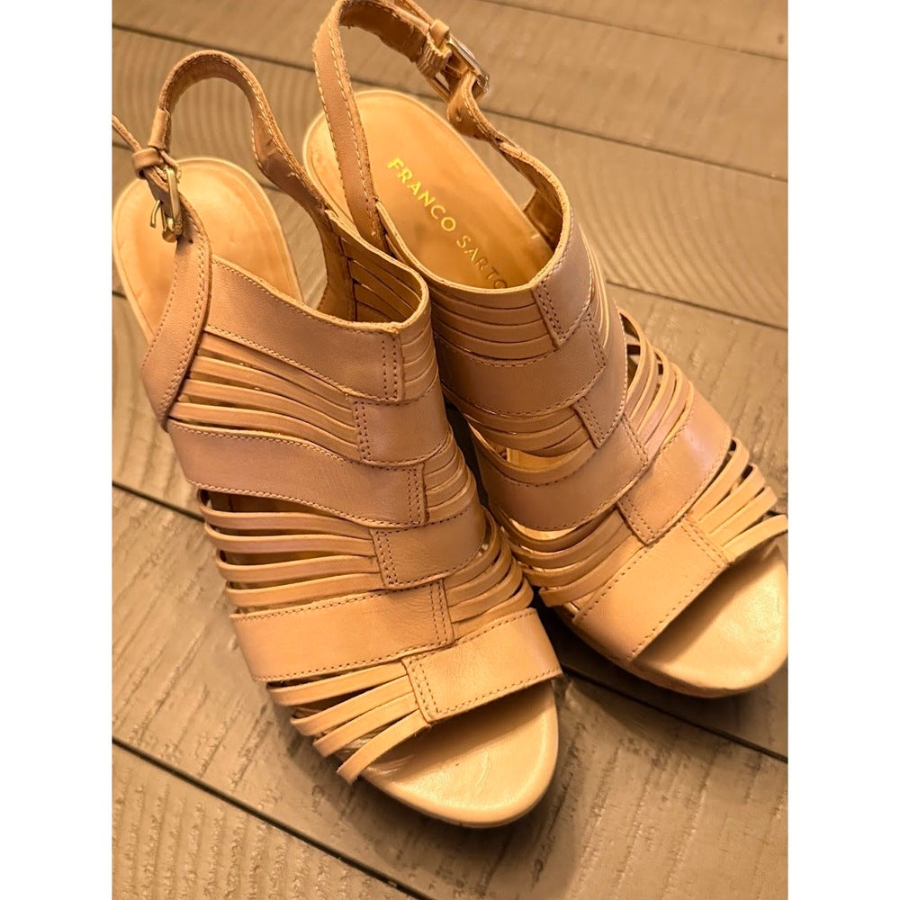 Franco Sarto Tan Leather High-Heel Strappy Sandals Ladies Size 8