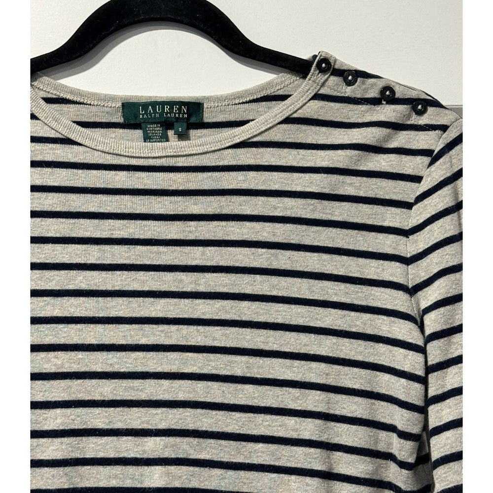 Cute Ralph Lauren Black & Tan Long Sleeve Button-Shoulder Tee Sz Small