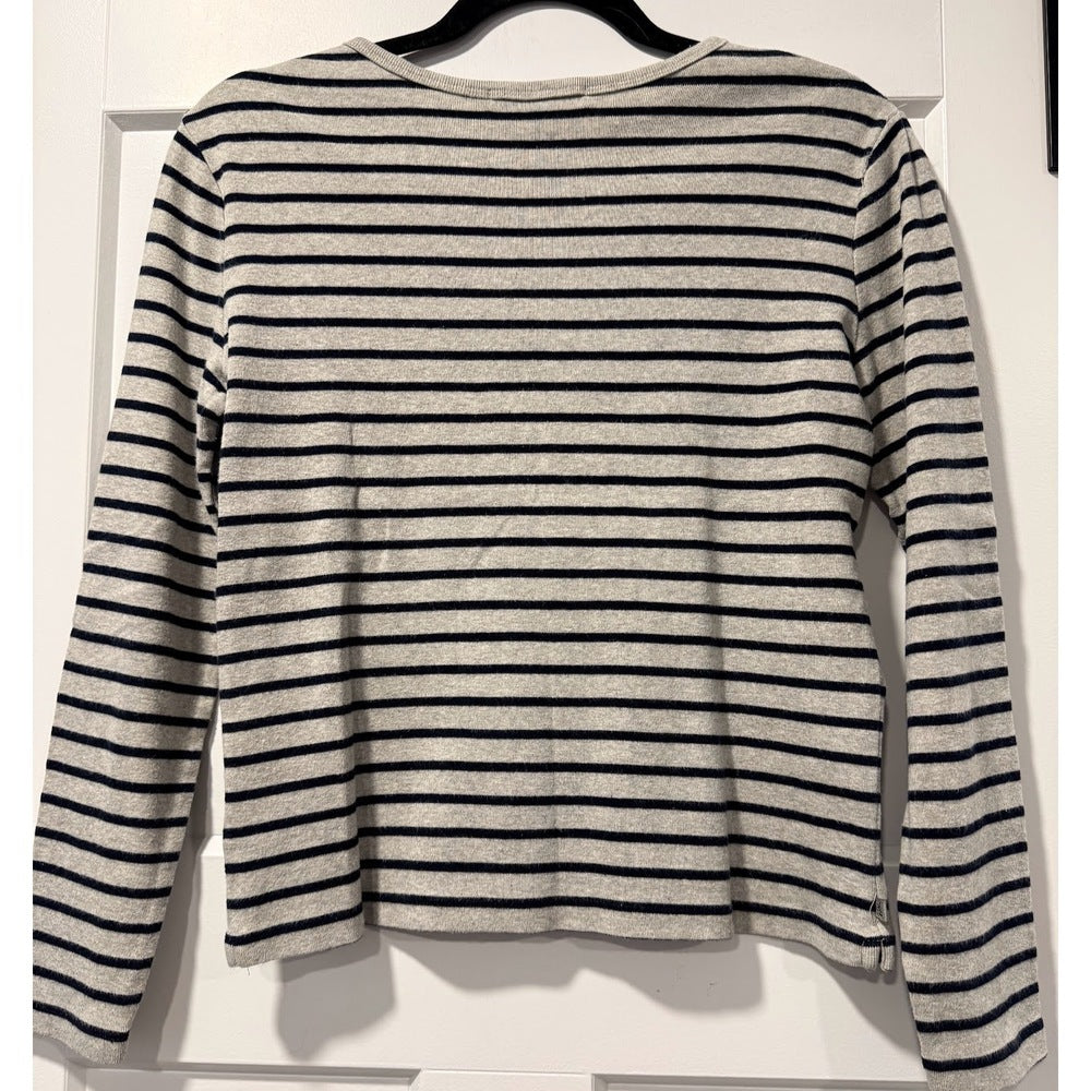 Cute Ralph Lauren Black & Tan Long Sleeve Button-Shoulder Tee Sz Small