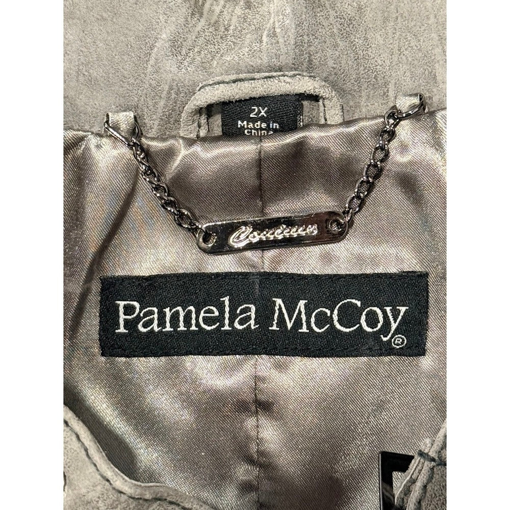NWT Vintage Pamela McCoy Gray Leather Jacket Ladies Size 2X