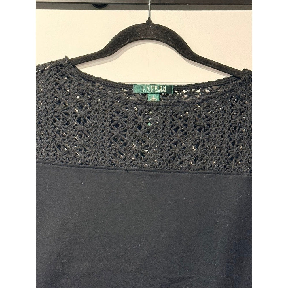 Cute Ralph Lauren Crochet-Top Black Tee Ladies Size Small