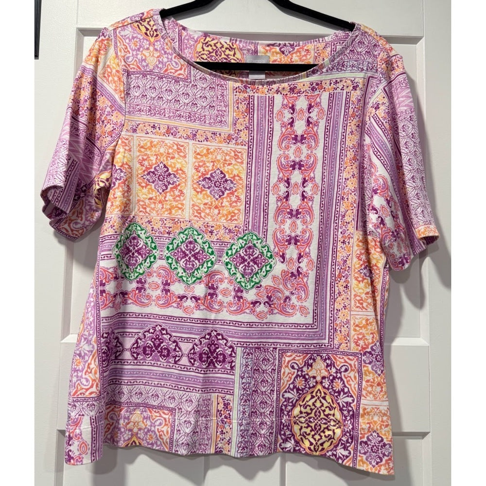 Chico's Floral & Geometric Print Short-Sleeve Tee Ladies Size Large