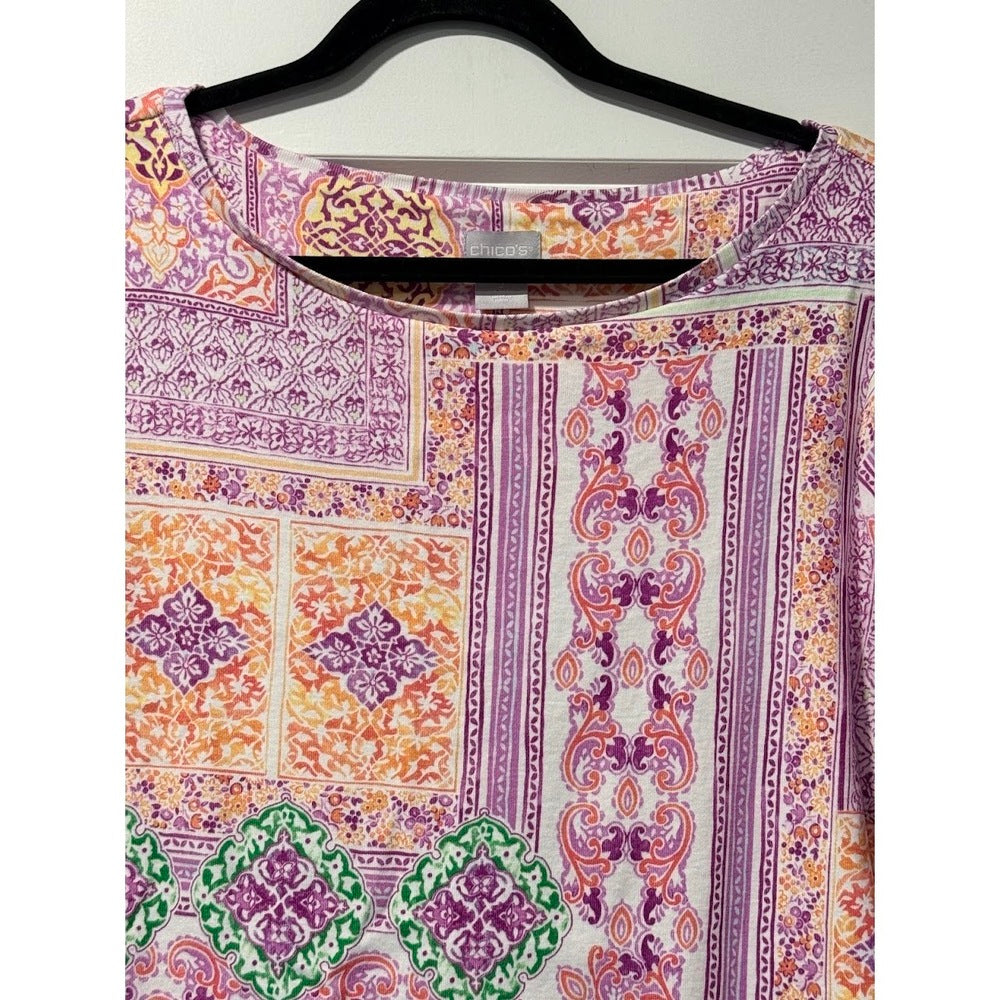 Chico's Floral & Geometric Print Short-Sleeve Tee Ladies Size Large