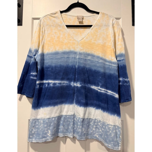 Chico's Ombre Tie-Dye 3/4-Sleeve Tee Ladies Size Large