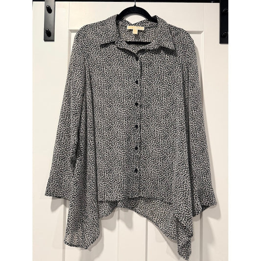 Michael Kors Asymmetrical Black & White Print Button-Front Blouse Sz XL