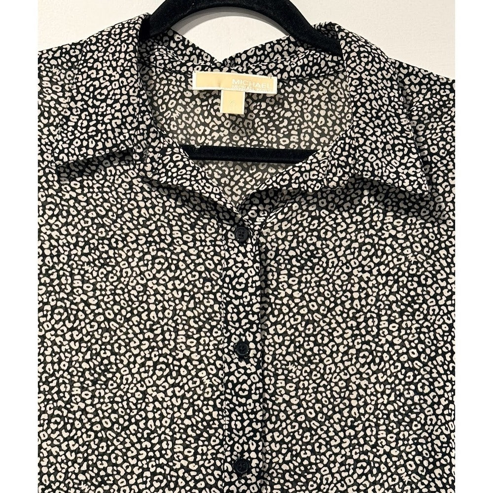 Michael Kors Asymmetrical Black & White Print Button-Front Blouse Sz XL