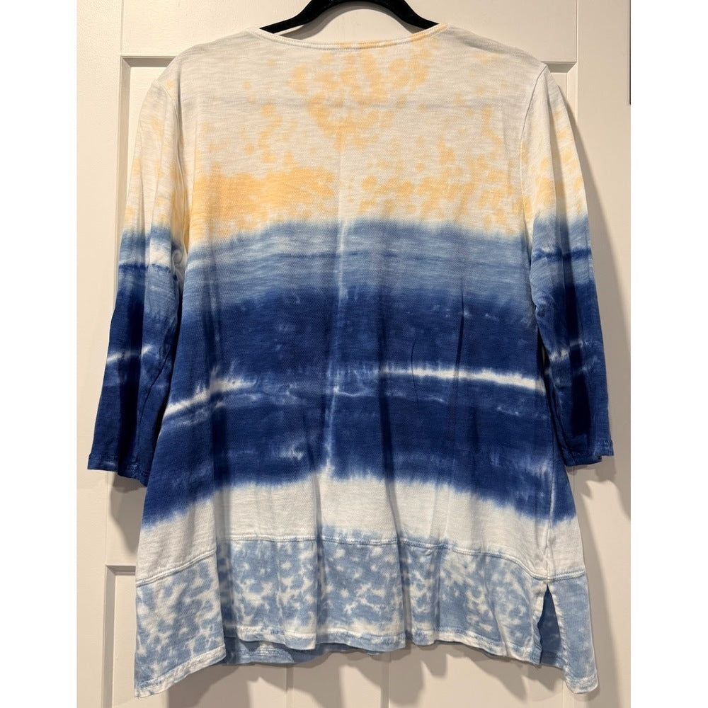 Chico's Ombre Tie-Dye 3/4-Sleeve Tee Ladies Size Large