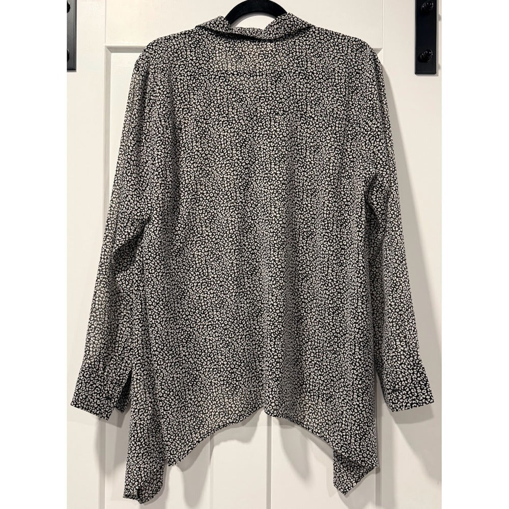Michael Kors Asymmetrical Black & White Print Button-Front Blouse Sz XL