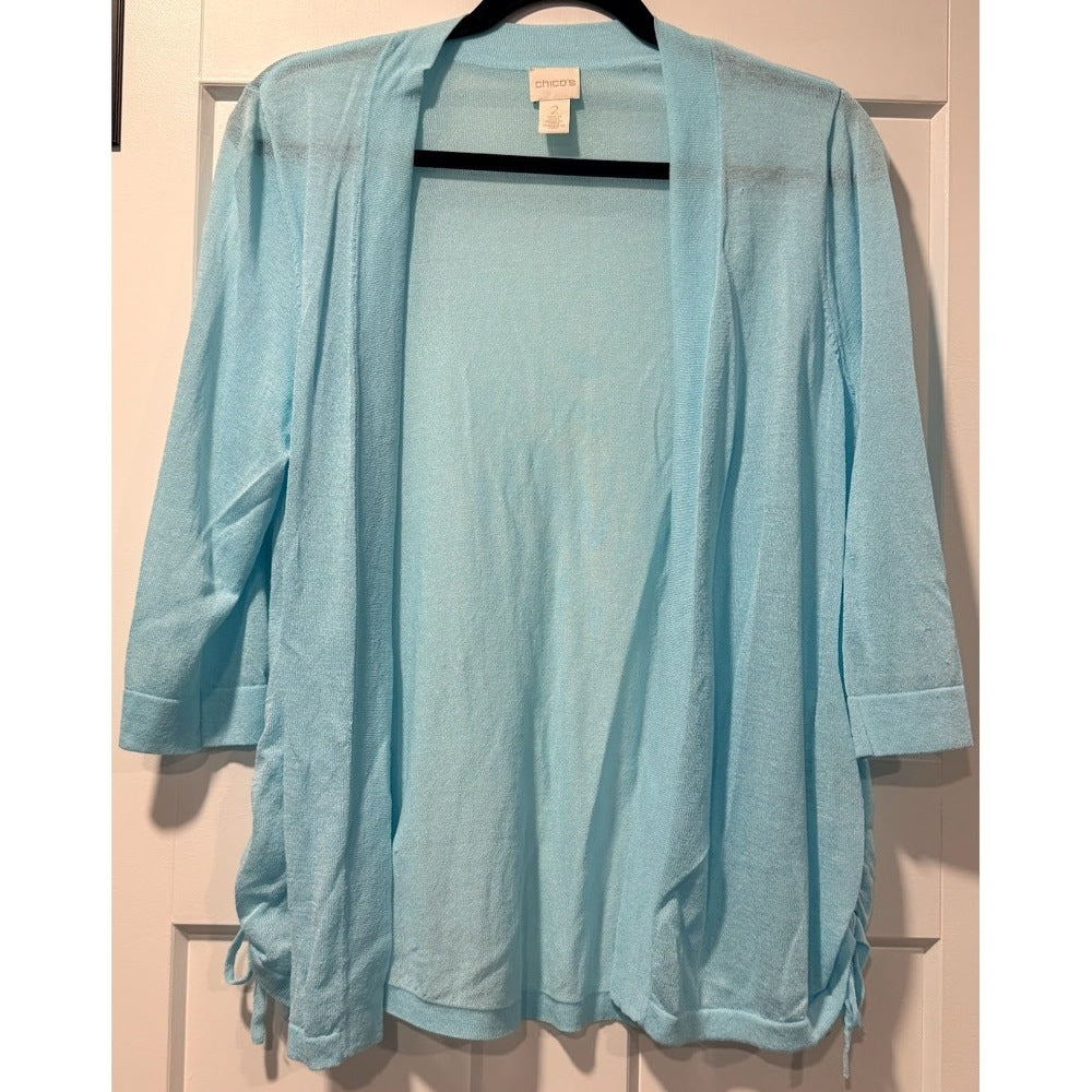 Chico's Gauzy Teal Open Side-Cinch Cardigan Ladies Size Large