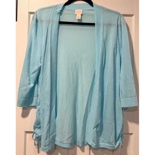 Chico's Gauzy Teal Open Side-Cinch Cardigan Ladies Size Large