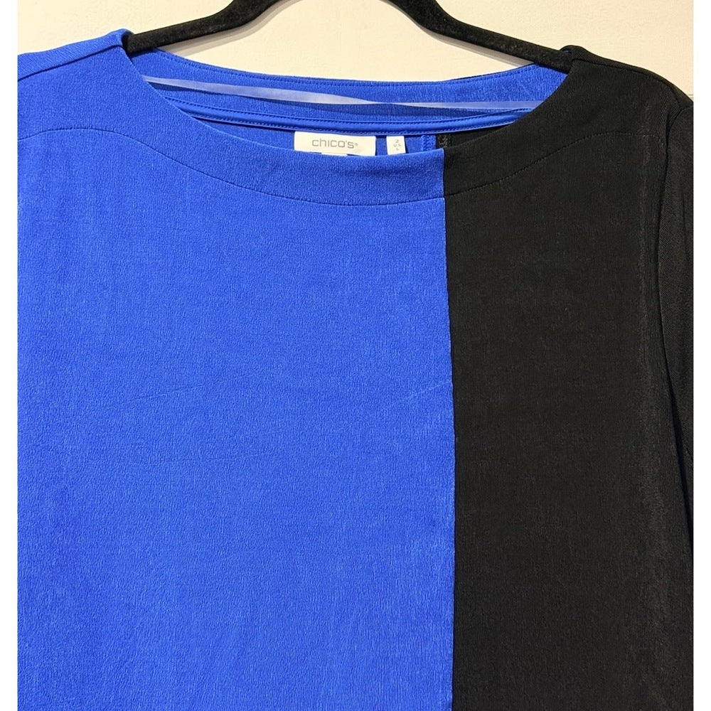 NWT Chico's Colorblock Blue, Black & White Tunic Top Size Large