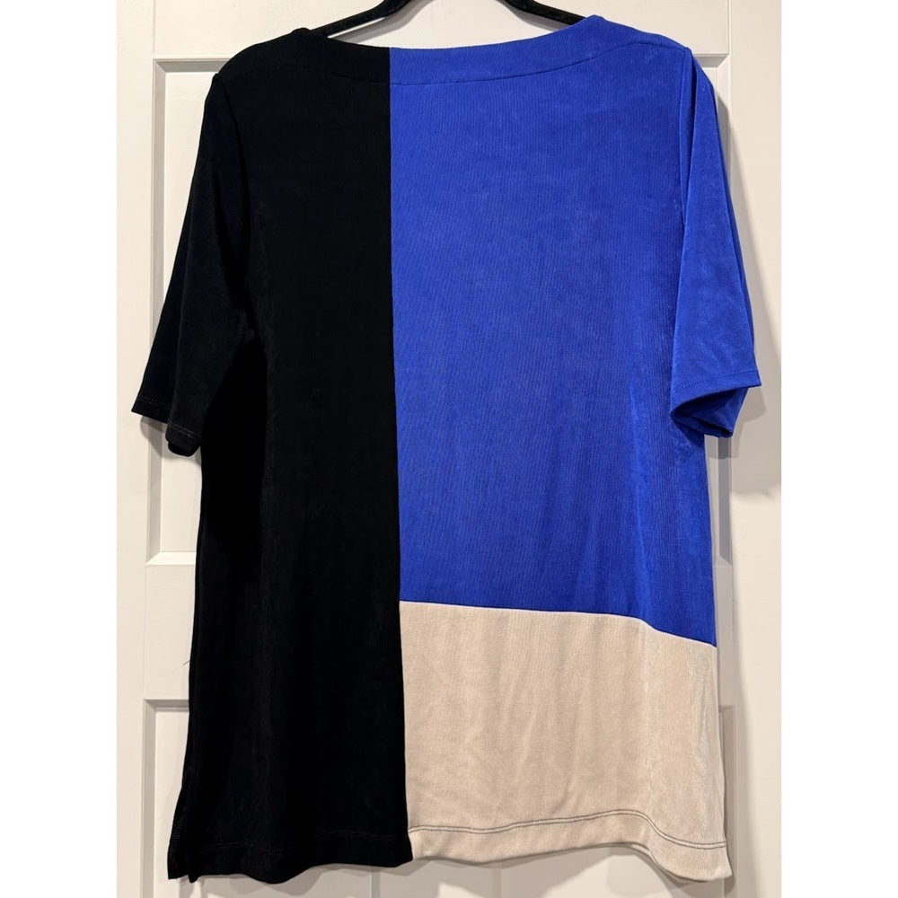 NWT Chico's Colorblock Blue, Black & White Tunic Top Size Large
