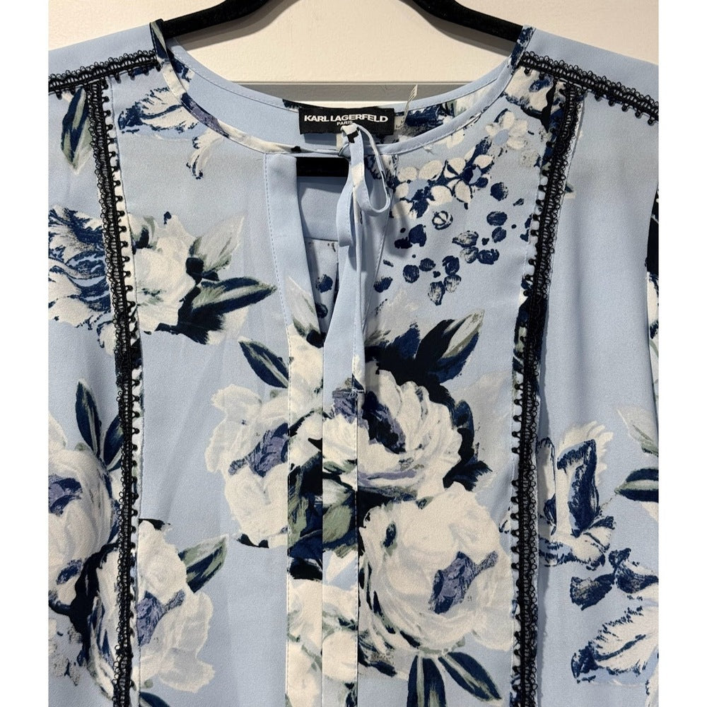 Kark Lagerfeld Light Blue & Navy Floral Blouse Ladies Size Small