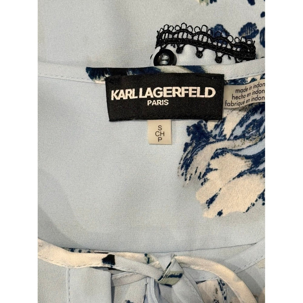 Kark Lagerfeld Light Blue & Navy Floral Blouse Ladies Size Small