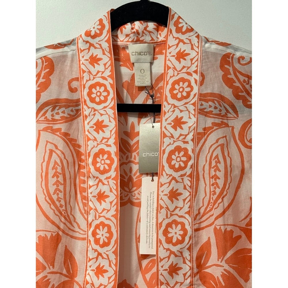 NWT Chico's Cotton & Silk Coral Paisley Kimono Ladies Size Small