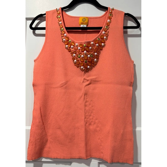 Ruby Rd. Coral Ribbed Tank With Bead Embellishments Size XL